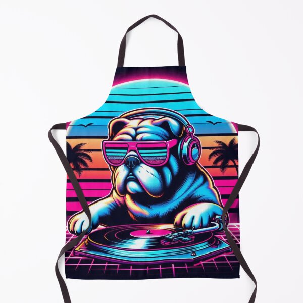 Item preview, Synthwave Cool DJ Bulldog Retro Neon Sunset designed and sold by crazygoose30.