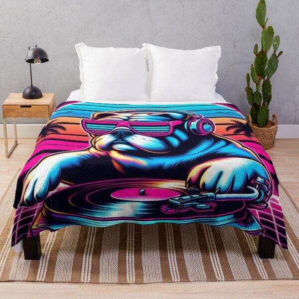 Item preview, Synthwave Cool DJ Bulldog Retro Neon Sunset designed and sold by crazygoose30.