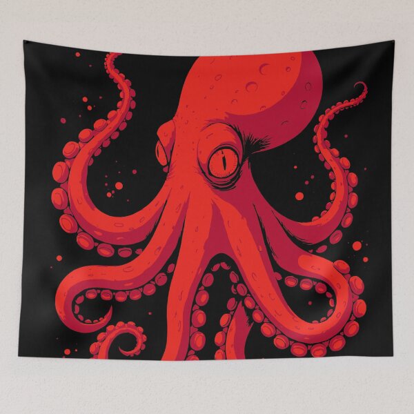 Item preview, Red octopus with glowing red eyes and suckers on its tentacles designed and sold by Good_Things.