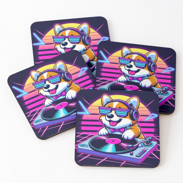 Item preview, Synthwave DJ Corgi Retro Neon Sunset designed and sold by crazygoose30.