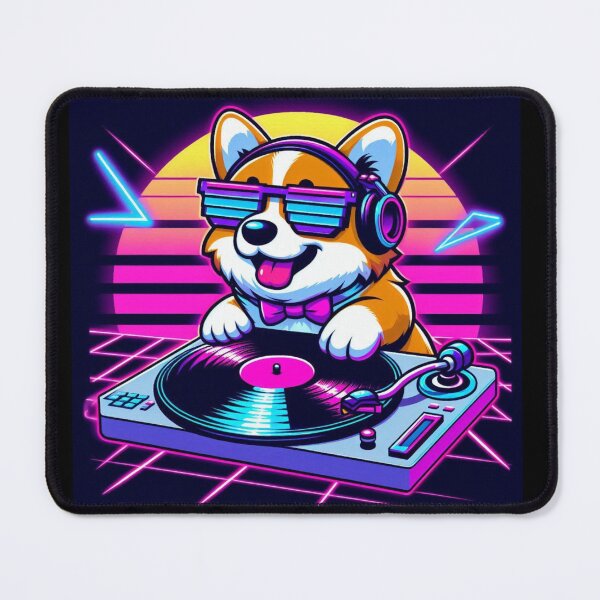 Item preview, Synthwave DJ Corgi Retro Neon Sunset designed and sold by crazygoose30.