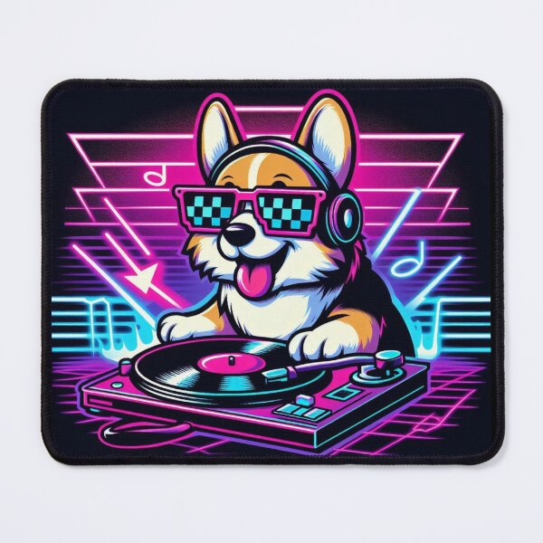 Item preview, Synthwave DJ Corgi Neon Retro designed and sold by crazygoose30.