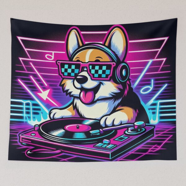 Item preview, Synthwave DJ Corgi Neon Retro designed and sold by crazygoose30.