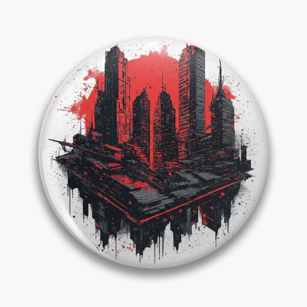 Item preview, Dystopian Cyberpunk Cityscape - Red Sun Grunge | Apparel Design designed and sold by BassLineDesign.