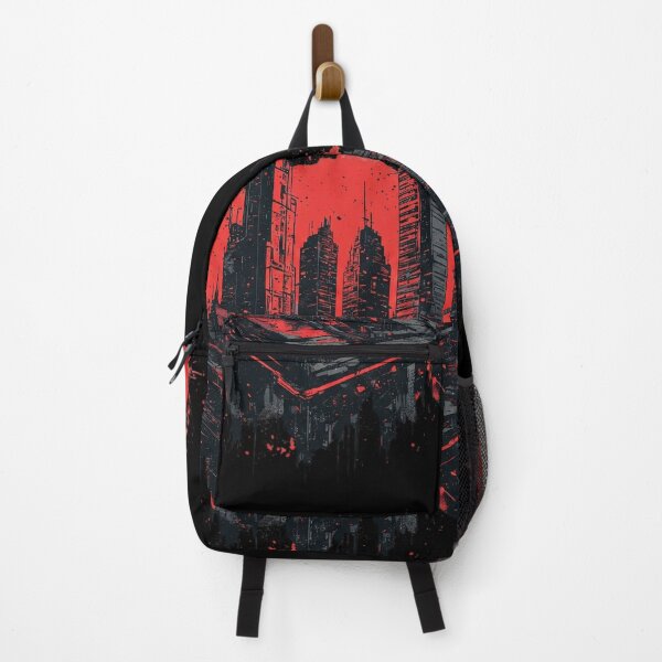 Item preview, Dystopian Cyberpunk Cityscape - Red Sun Grunge | Apparel Design designed and sold by BassLineDesign.