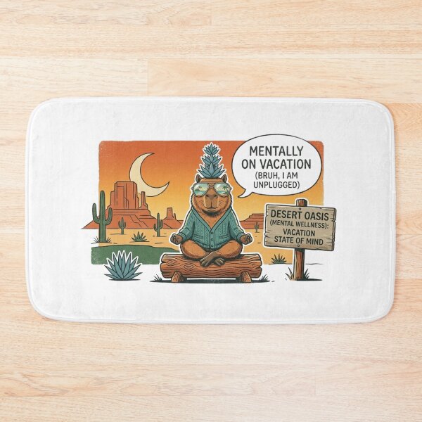 Item preview, Mentally On Vacation Desert Oasis – Funny Retro Capybara Unplugged designed and sold by Wear Sculpt.