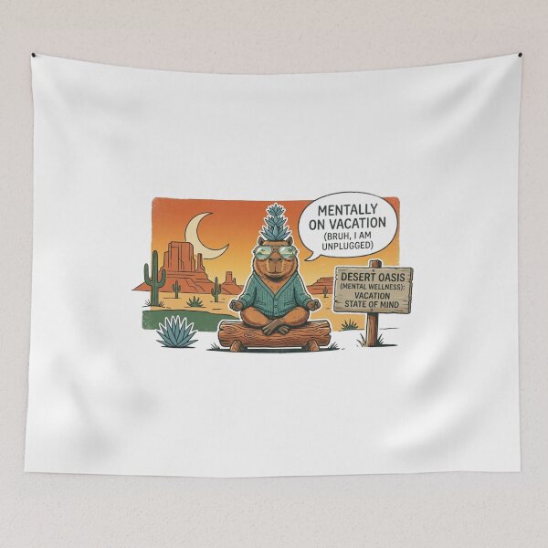 Item preview, Mentally On Vacation Desert Oasis – Funny Retro Capybara Unplugged designed and sold by Wear Sculpt.