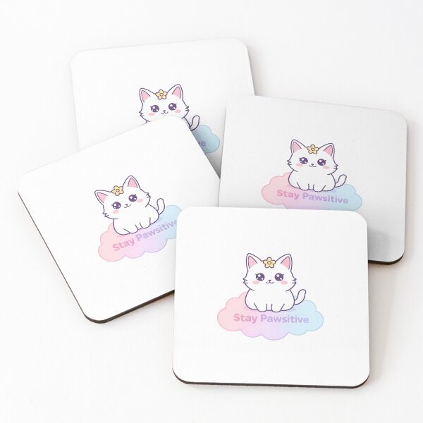 Artikelvorschau, Bleib positiv – Niedlicher Katzenaufkleber | Kawaii-Kätzchen-Aufkleber mit positivem Spruch entworfen und verkauft von YoussefTouch.