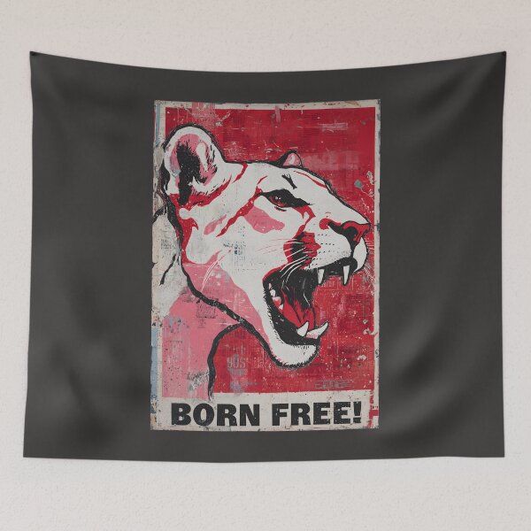 Item preview, Champion Wildlife Freedom with a Roaring Lion in Bold Red and White Born Free Campaign Art designed and sold by OlfactoART Studio.