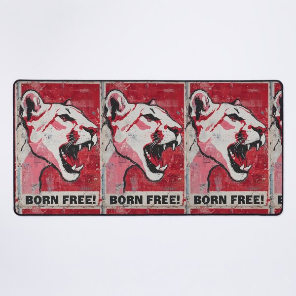 Item preview, Champion Wildlife Freedom with a Roaring Lion in Bold Red and White Born Free Campaign Art designed and sold by OlfactoART Studio.