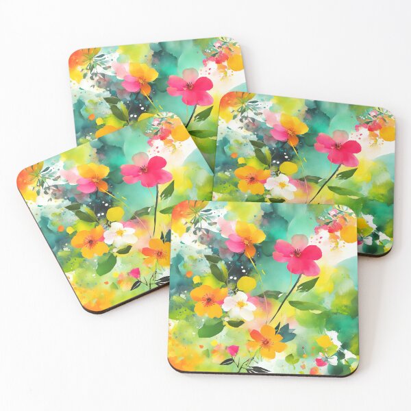 Artikelvorschau, Abstrakte digitale Aquarellkunst mit roten und gelben Blumen. entworfen und verkauft von DEC02.