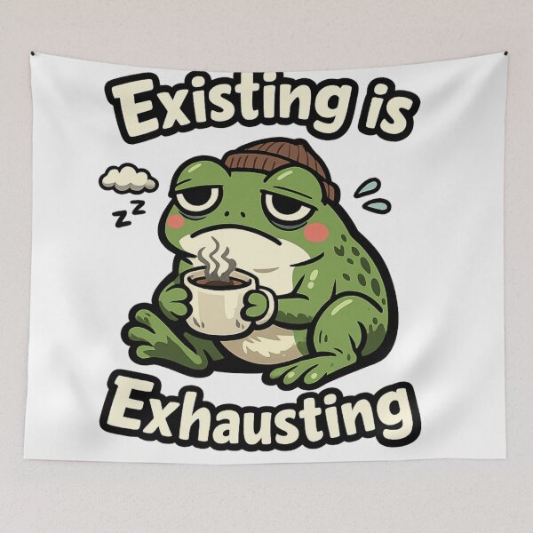 Item preview, Existentially Tired Frog With Coffee Humor designed and sold by EpicwaveDesigns.