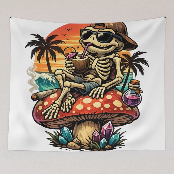 Item preview, Chill Skeleton On Psychedelic Mushroom Sunset designed and sold by EpicwaveDesigns.