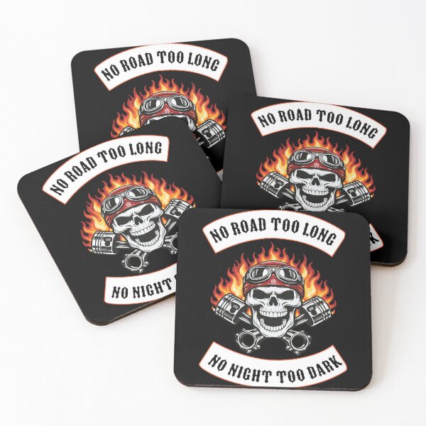 Item preview, No Road Too Long No Night Too Dark Biker Skull Motorcycle Design designed and sold by Freki & Geri.