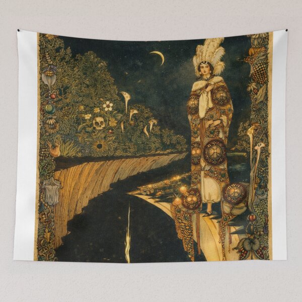 Item preview, Moonlit Bridge Art Nouveau Vintage Mystic Woman Night Scene Illustration for Fantasy Art Lovers designed and sold by RickE.