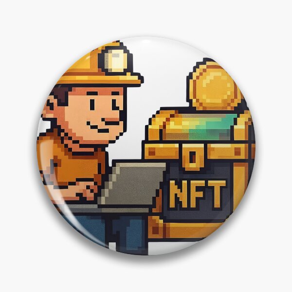 Item preview, Smiling miner with laptop beside treasure chest labeled NFT designed and sold by Creative88Art.