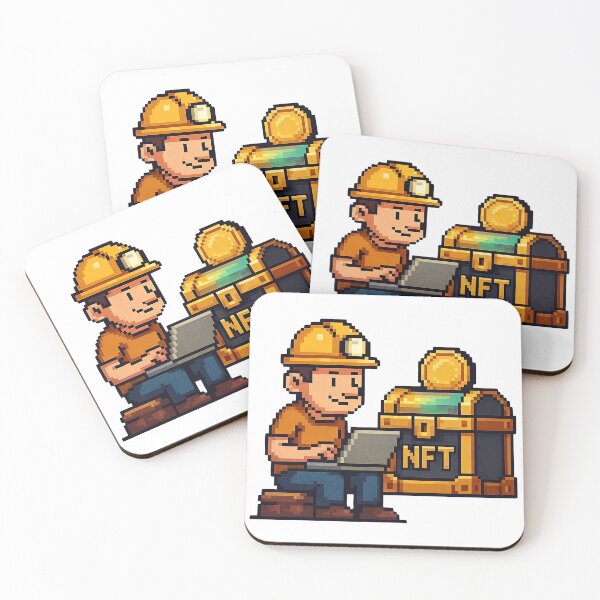 Item preview, Smiling miner with laptop beside treasure chest labeled NFT designed and sold by Creative88Art.