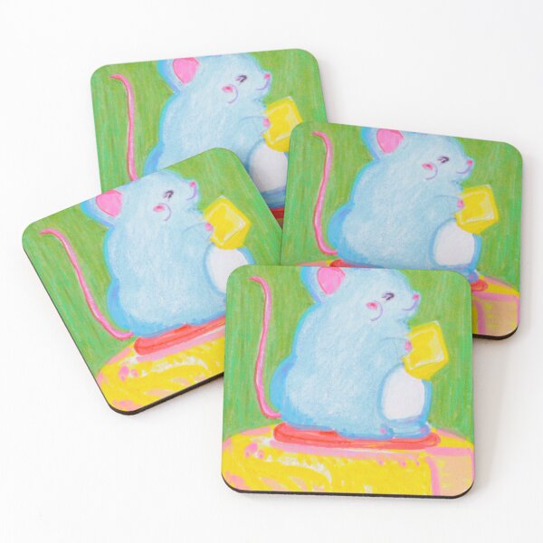 Item preview, Hungry Mouse | Mouse Art | Cheese Painting | Green, Blue, Pink designed and sold by artmycatlikes.
