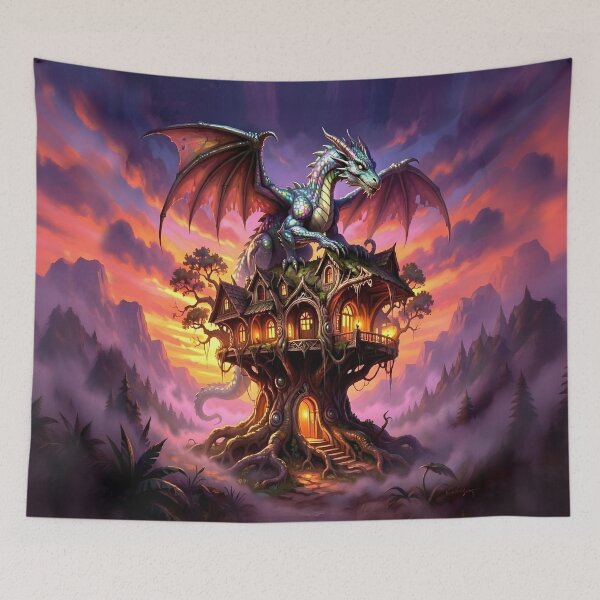 Item preview, Majestic Opal Dragon in Ancient Tree Dwelling Fantasy Art designed and sold by SandyMDesigns.