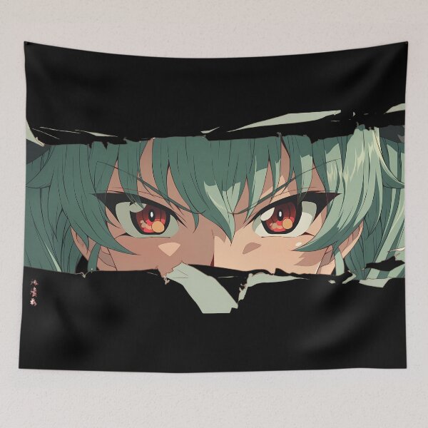 Item preview, Anchovy Girls Und Panzer Red Eyes Teal Hair Peeker Torn Paper Close Up designed and sold by PMartistStudio.