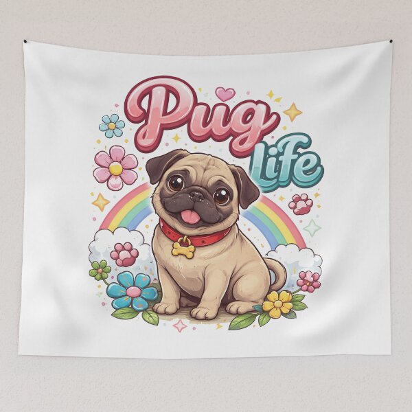 Item preview, Pug Life Kawaii Dog Illustration - Cute Rainbow & Flowers Aesthetic designed and sold by Dimu Co..