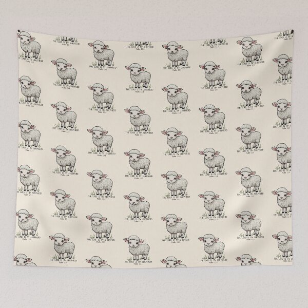 Item preview, Psalm 23 1, The Lord is my Shepherd, Cute Sheep, Embroidered Lamb Pocket Print designed and sold by Forevermore.