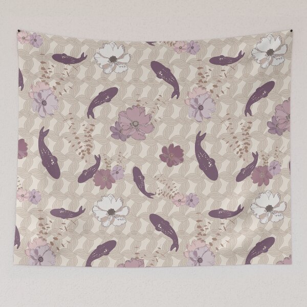 Item preview, Woven Mat with Koi and Flowers designed and sold by jehb.creative.