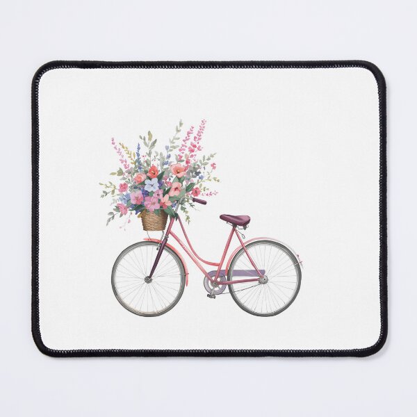 Item preview, Vintage Pink Bicycle with Watercolor Spring Flowers designed and sold by Unsololugar.