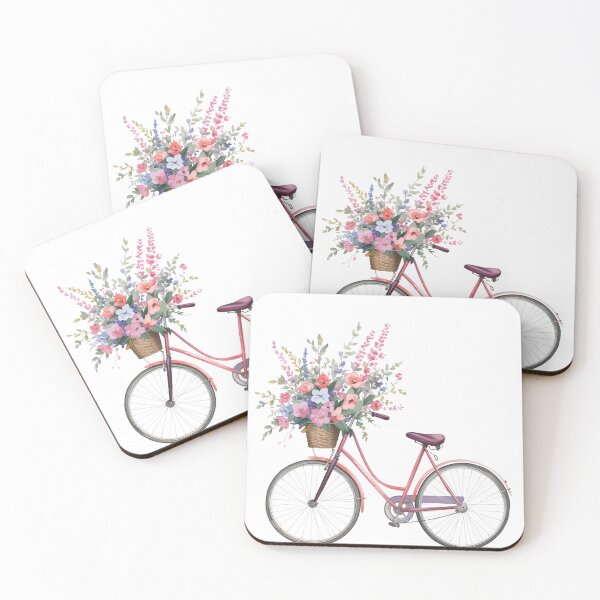 Item preview, Vintage Pink Bicycle with Watercolor Spring Flowers designed and sold by Unsololugar.