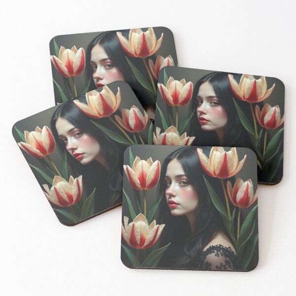 Item preview, Scarlet Tulip Reverie - Dark Botanical Portrait of Elegance designed and sold by Oonward2021.