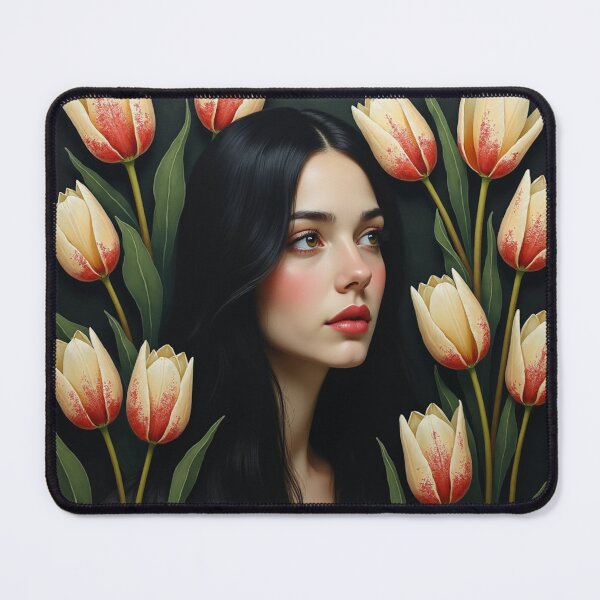 Item preview, Midnight Tulip Muse - Elegant Dark Botanical Portrait designed and sold by Dream Bloom Gallery.