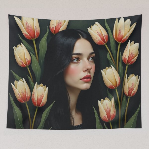 Item preview, Midnight Tulip Muse - Elegant Dark Botanical Portrait designed and sold by Dream Bloom Gallery.