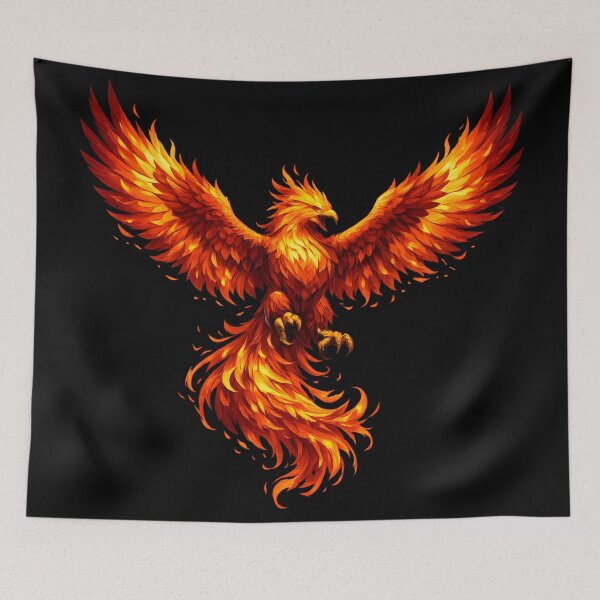Item preview, Fiery Phoenix Rising From Ashes Illustration – Mythical Fire Bird Rebirth Design, Inspirational Fantasy Phoenix Art  T-Shirts, Stickers designed and sold by Motifai.