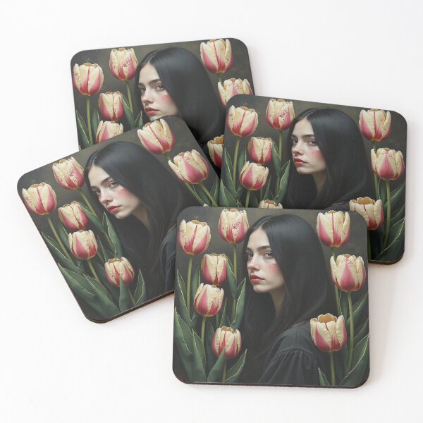 Item preview, Velvet Tulip Enchantress - Dark Botanical Portrait Art designed and sold by Oonward2021.
