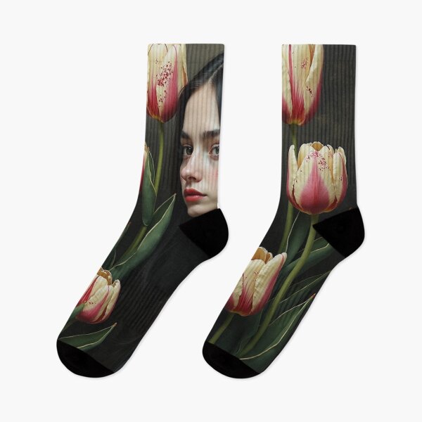 Item preview, Velvet Tulip Enchantress - Dark Botanical Portrait Art designed and sold by Dream Bloom Gallery.