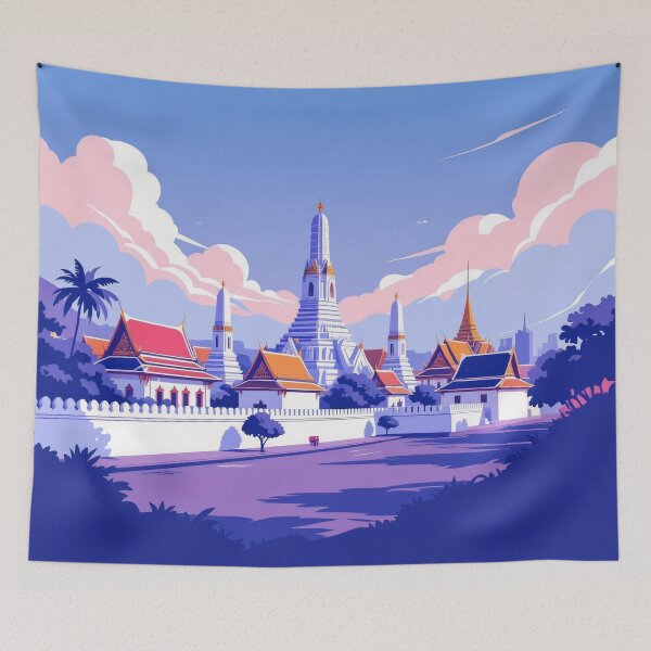 Item preview, Bangkok Temple Skyline – Pastel Thailand Travel Illustration designed and sold by KiraChie.