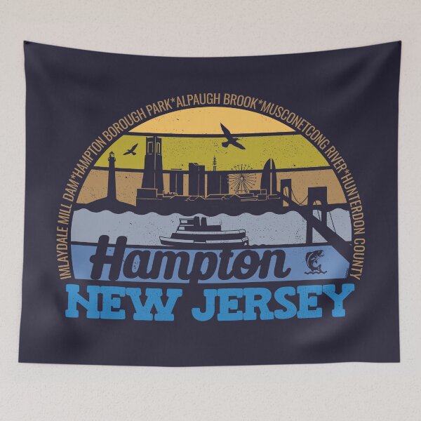 Item preview, Hampton New Jersey Sunset Retro Vintage Local Pride Logo designed and sold by CRHPOD20.