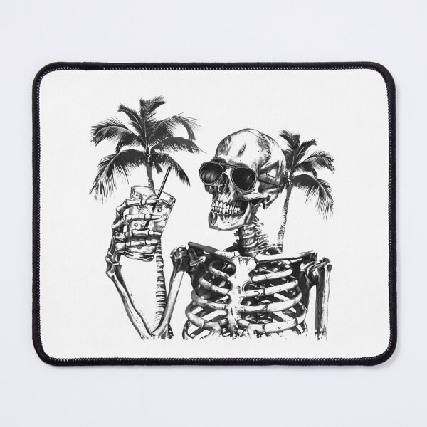Item preview, Skeleton With Cocktail and Palm Trees Black and White Tropical Gothic Illustration designed and sold by inkoutninja.