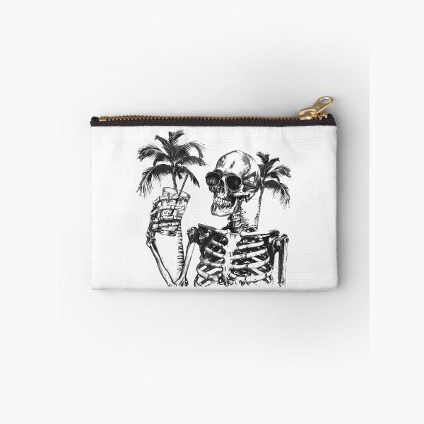 Item preview, Skeleton With Cocktail and Palm Trees Black and White Tropical Gothic Illustration designed and sold by inkoutninja.