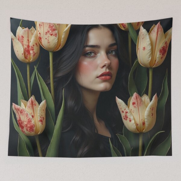 Item preview, Crimson Whisper Tulips - Dark Botanical Beauty Portrait designed and sold by Dream Bloom Gallery.