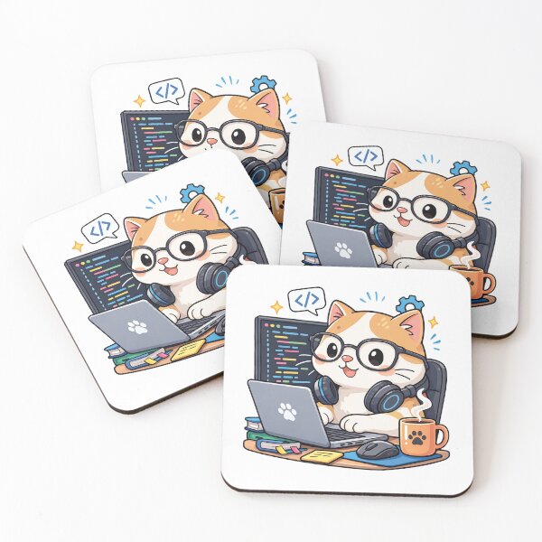 Item preview, Cute Cat Programmer Coding on Laptop Kawaii Developer Sticker designed and sold by KitzArt.
