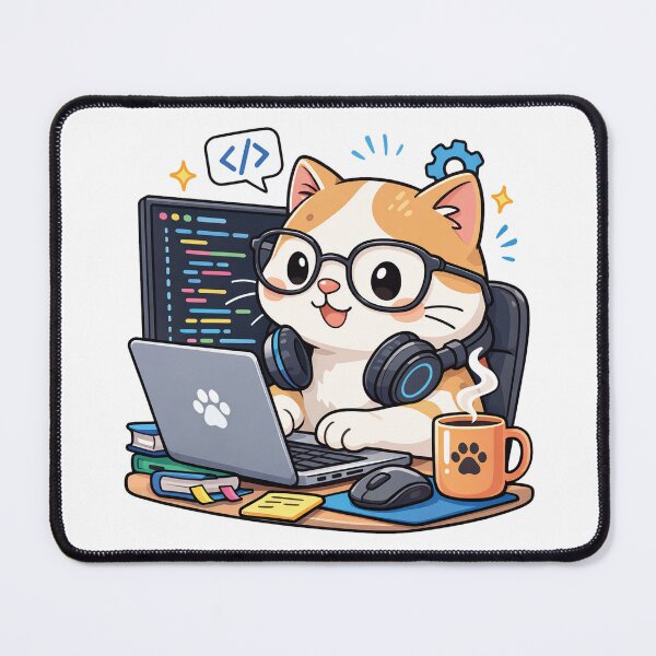 Item preview, Cute Cat Programmer Coding on Laptop Kawaii Developer Sticker designed and sold by KitzArt.