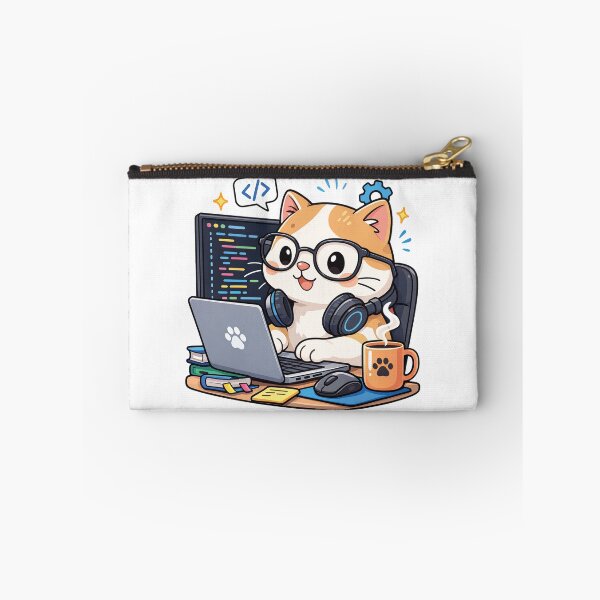 Artikelvorschau, Niedliche Katzenprogrammiererin beim Programmieren am Laptop – Kawaii-Entwickler-Aufkleber entworfen und verkauft von KitzArt.