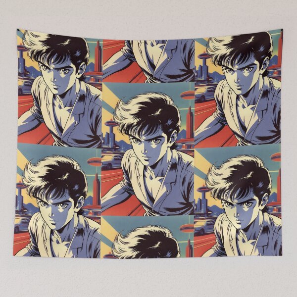 Item preview, Retro 80s Anime Boy Futuristic City Vintage Anime Aesthetic designed and sold by Radnime.