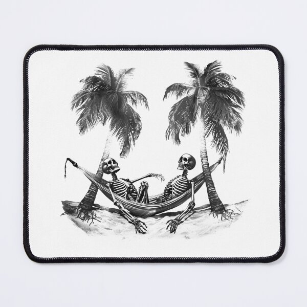 Item preview, Skeletons Relaxing in Hammock Black and White Tropical Gothic Illustration designed and sold by inkoutninja.
