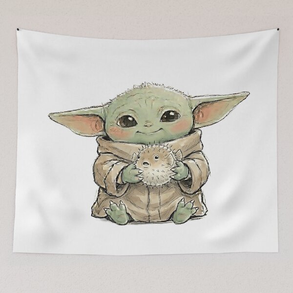 Item preview, BABY YODA WITH PUFFERFISH designed and sold by LIS AND MELIVERSO.