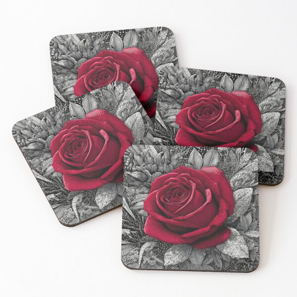 Item preview, Zen doodle bright red rose contrast designed and sold by dcrc.