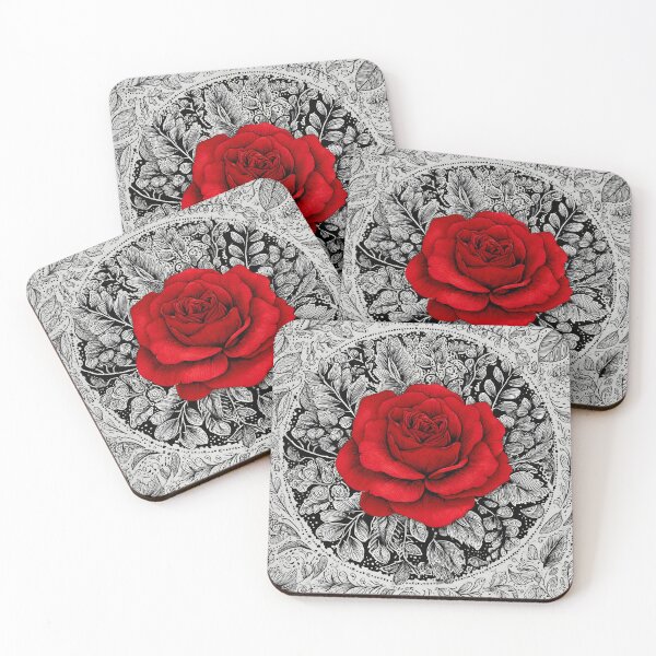 Item preview, Zen doodle bright red rose contrast designed and sold by dcrc.