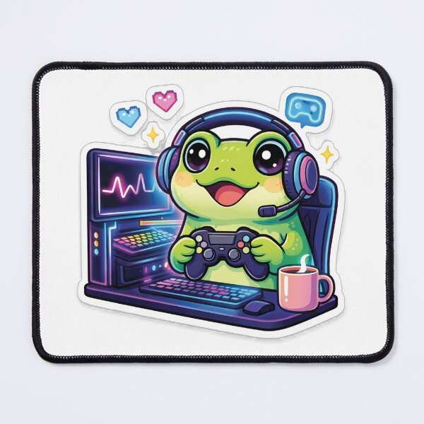 Item preview, Funny Frog Gamer Neon Gaming Setup Cartoon Sticker designed and sold by KitzArt.