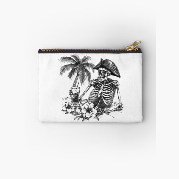 Item preview, Skeleton Pirate With Cocktail Black and White Tropical Gothic Illustration designed and sold by inkoutninja.